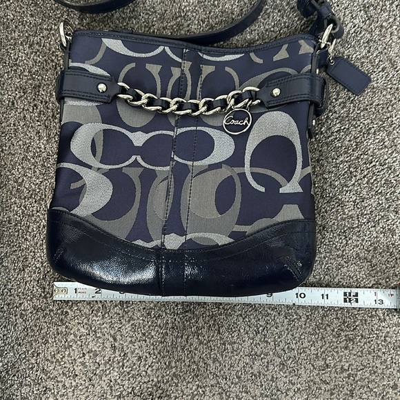 COACH PURSE NAVY W/SILVER MONOGRAM&HARDWARE OVER SHOULDER OR CROSSBODY AUTHENTIC - Picture 11 of 12